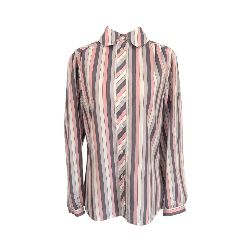 70s 80s Lady Arrow Candy Stripe Button-down Shirt Sz 10 pink gray pastel